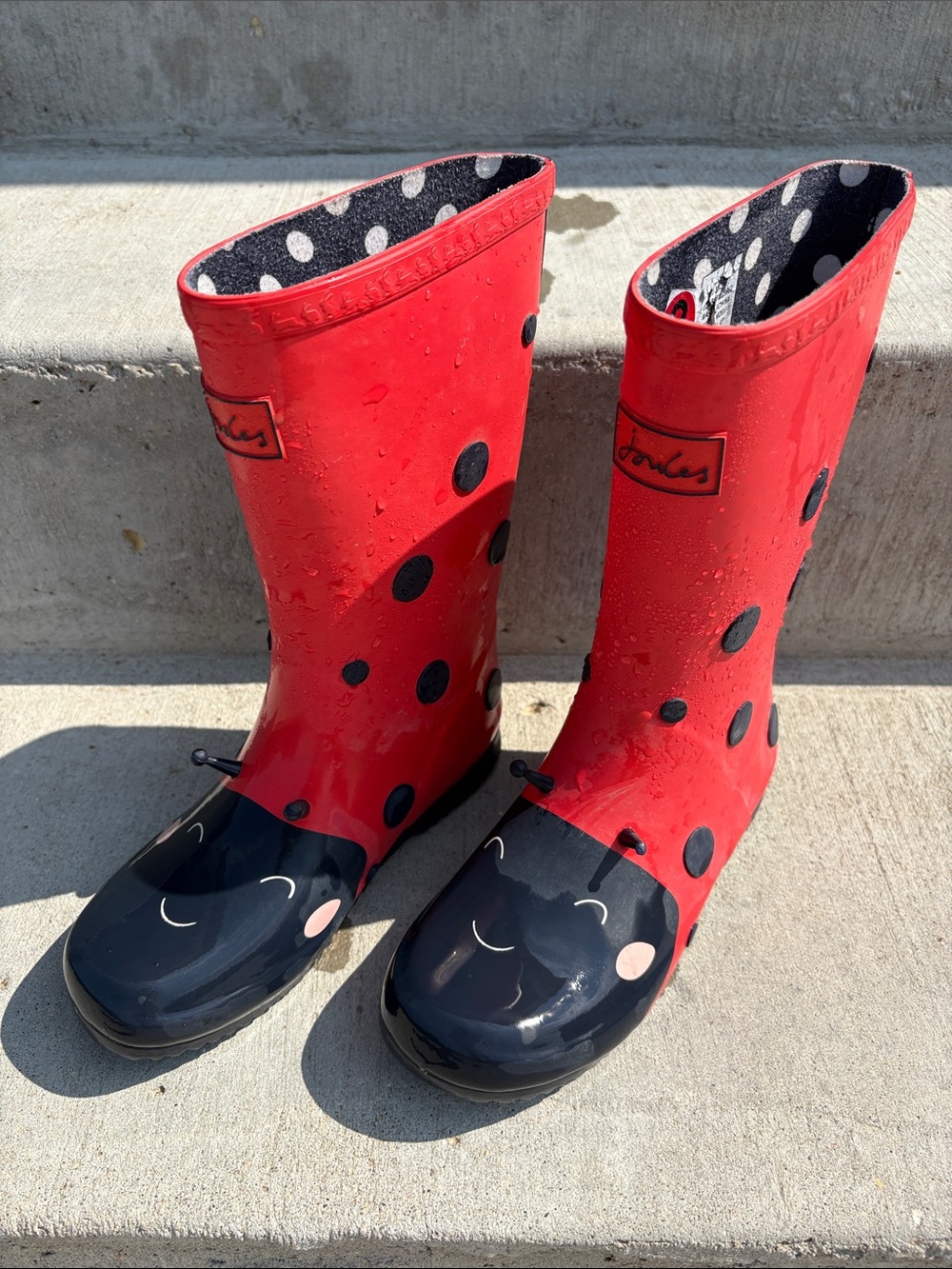 Joules Red & Black Ladybug Kids Rain Boots